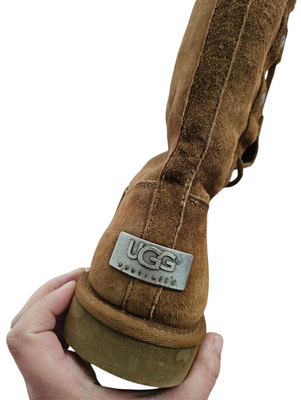 UGG Chestnut Suede Lace-Up Fur Cuff Mid-Calf Boots Size 8